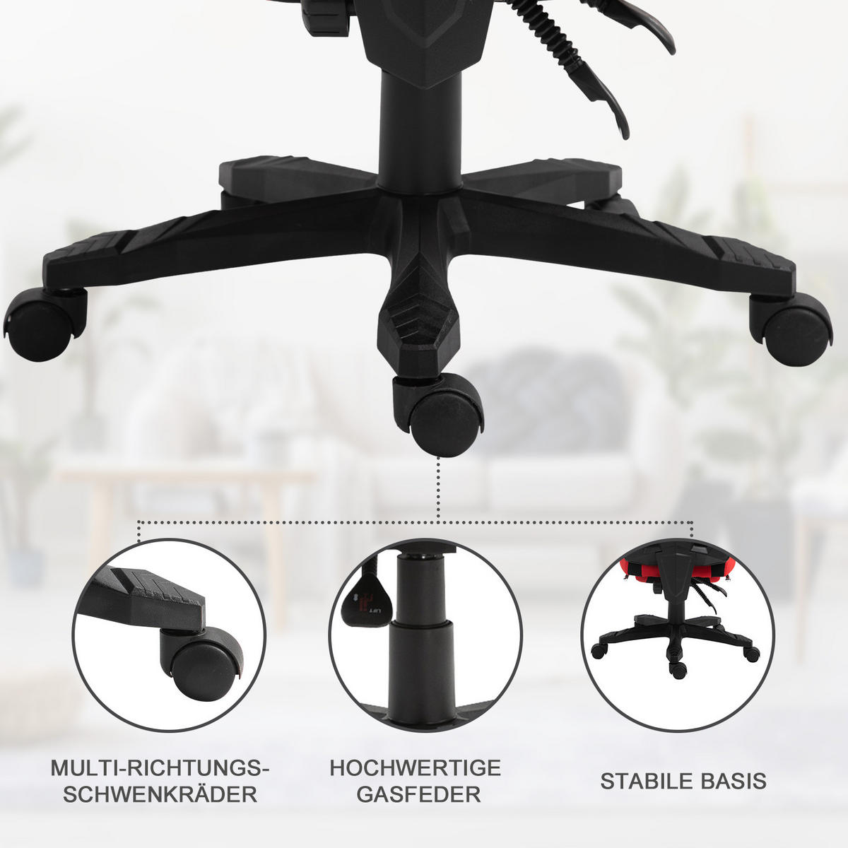 ERGONOMISCHER Bürostuhl, Schwarz+Rot - Multicolor, Kunststoff (63/122/58cm) - Vinsetto