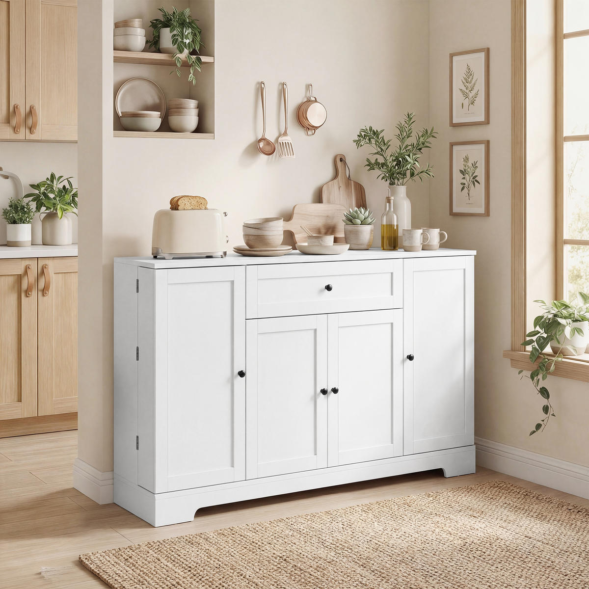 SIDEBOARD Weiß, 4 Türen, 1 Schublade, 140/40/80 cm - Weiß, Holz (140/80/40cm) - PANGIVO