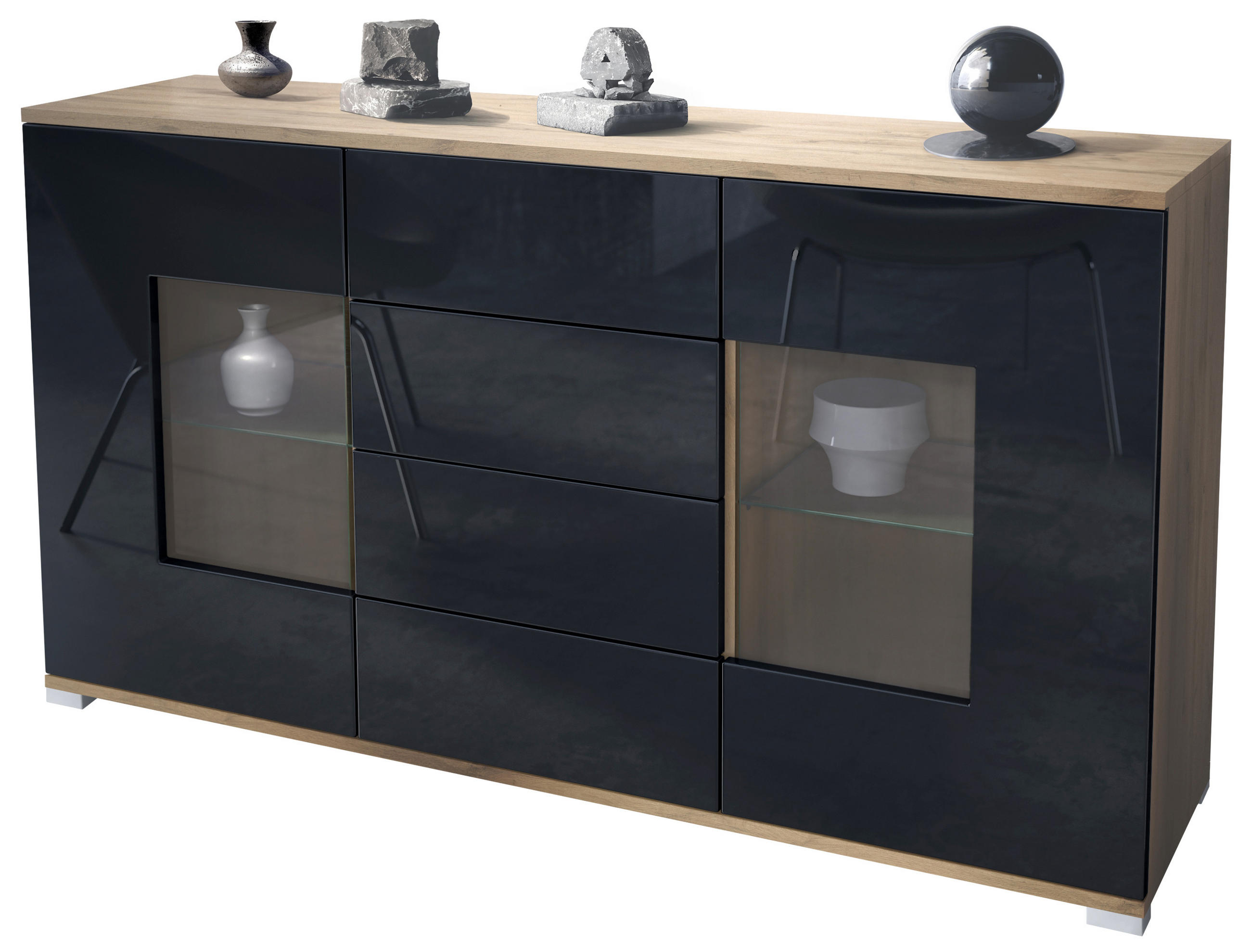 Vladon Sideboard Schwarz Hochglanz 138.5x75.5x35 cm