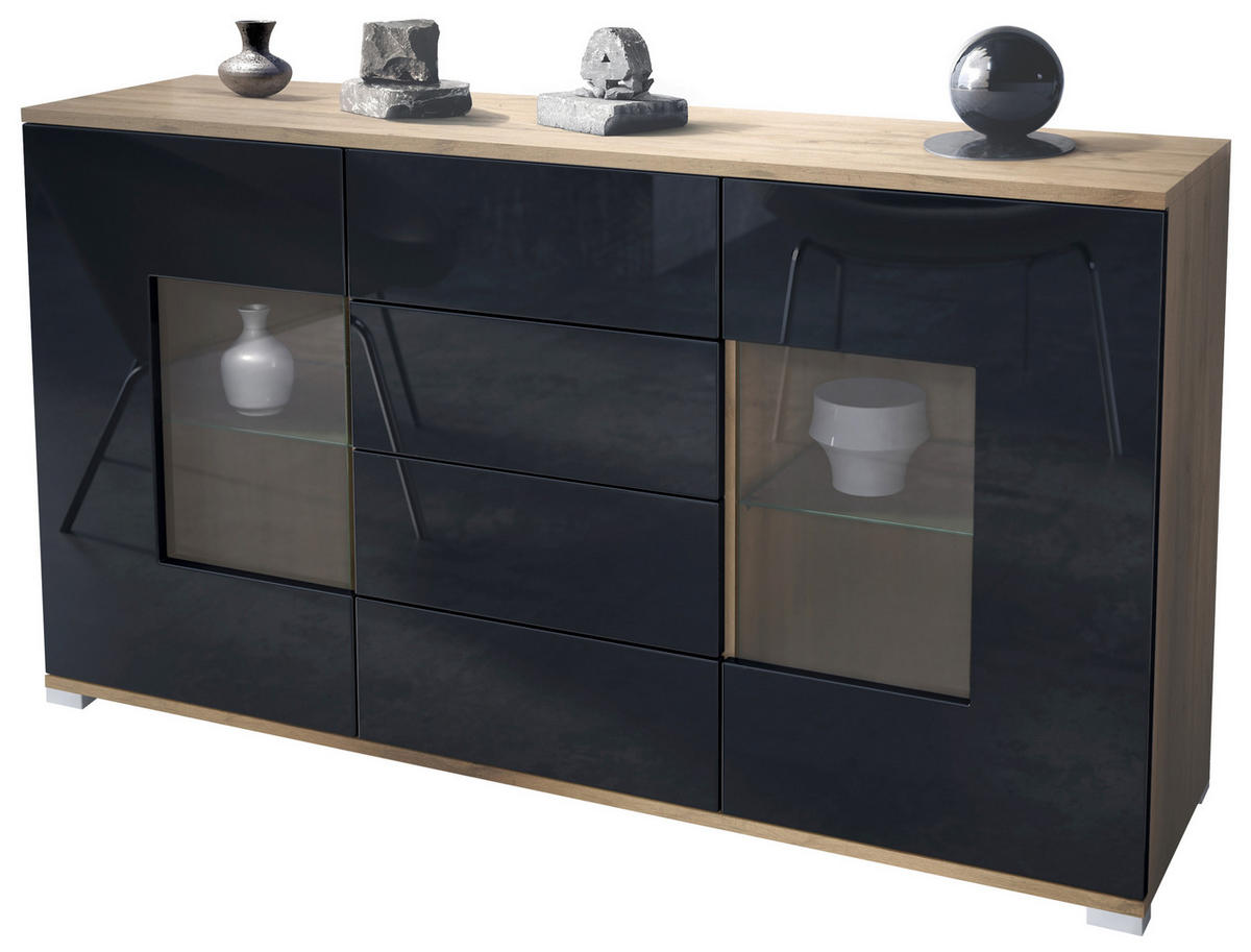 SIDEBOARD Grömitz Schwarz Hochglanz - Schwarz Hochglanz, Holzwerkstoff (138.5/75.5/35cm) - Vladon