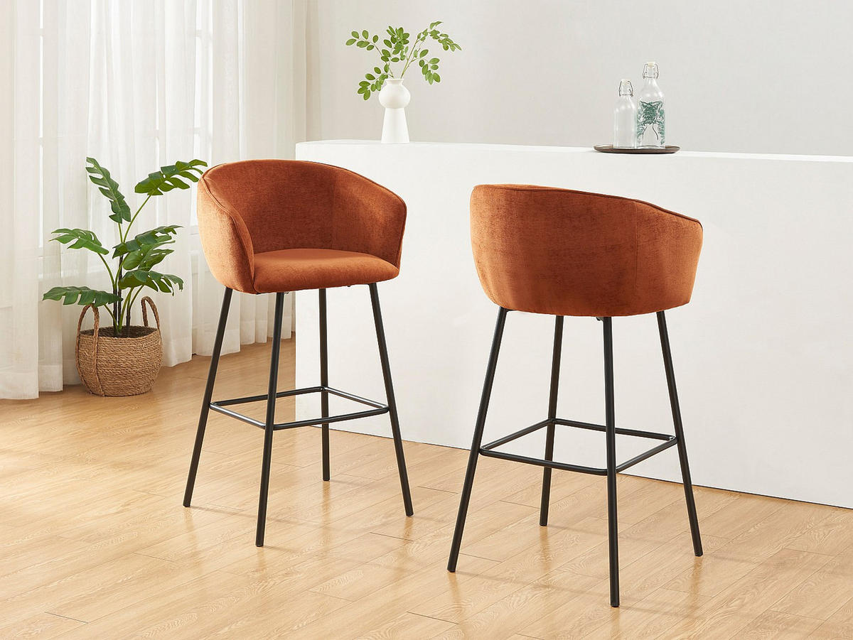 BARHOCKER 2er-Set - Stoff & schwarzes Metall - Terracotta - LAZONI - Braun, Textil (54/101/52cm) - Pascal Morabito