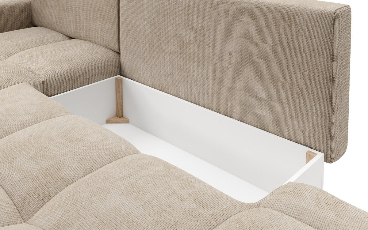 ECKSOFA DUCA L-S Beige Chenille mit Schlaffunktion - Sandfarben, Holz (266.5/266.5cm) - MASSENO