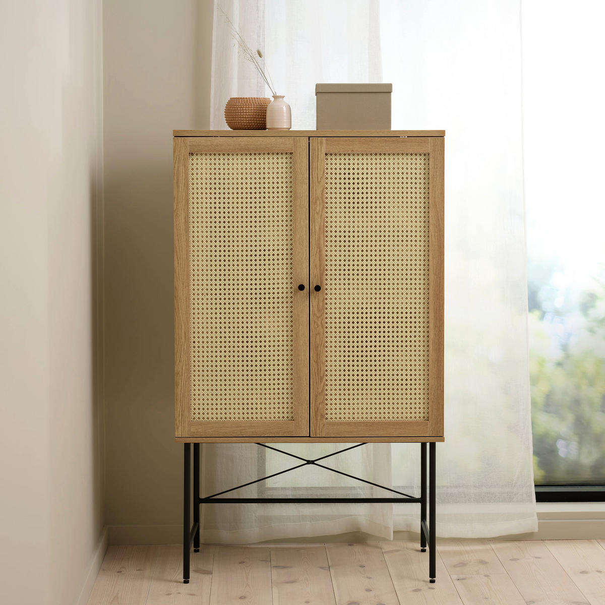 HIGHBOARD Mogest 2-türig 80 cm - Beige/Schwarz, Holzwerkstoff/Kunststoff (80/135/40cm) - Selsey
