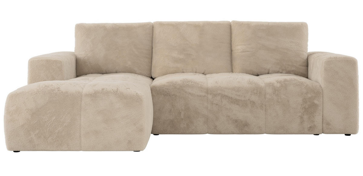 ECKSOFA MONIVA Creme Plüsch - Links - Creme/Schwarz, Textil (164/266cm) - MKS