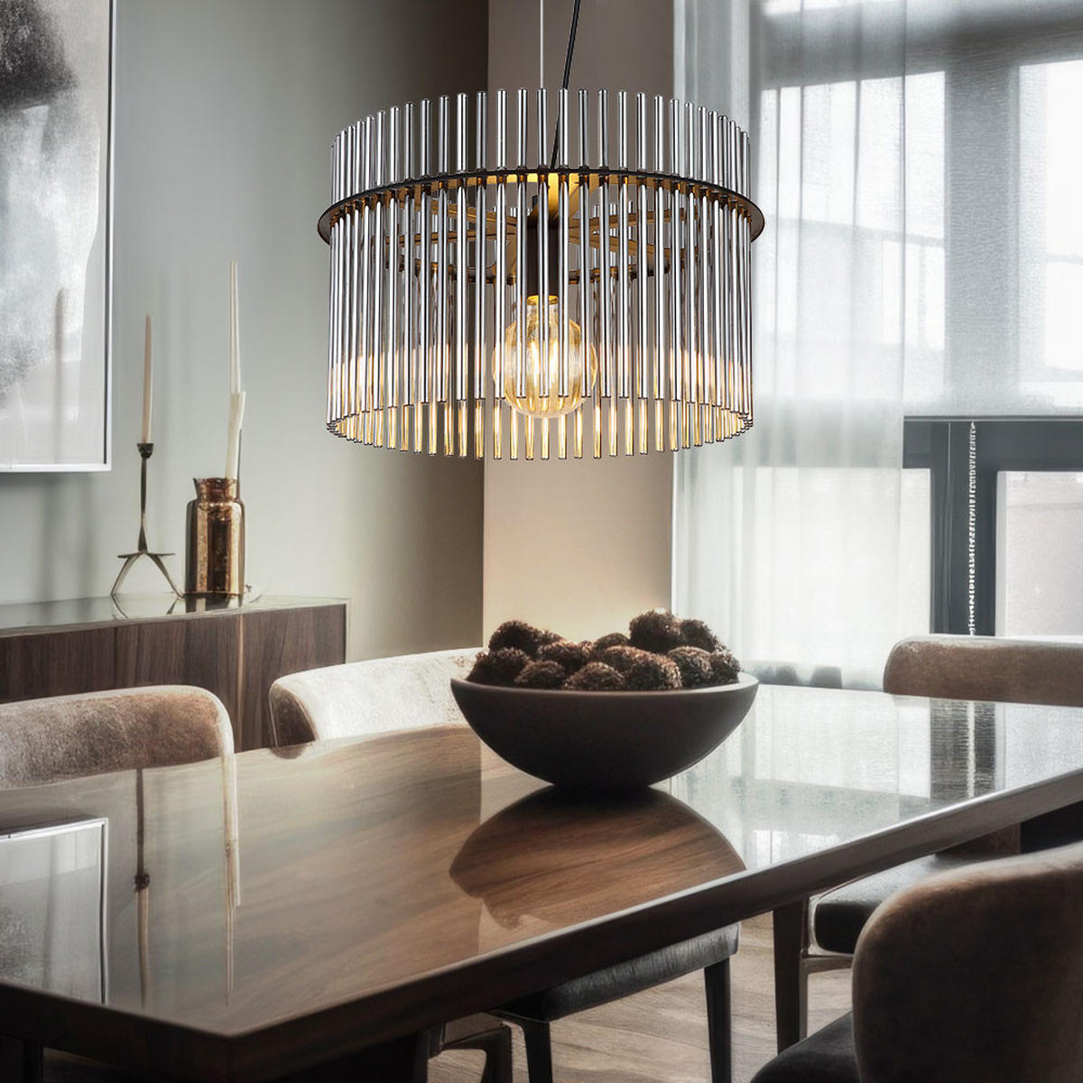 LED HÄNGELEUCHTE Metall Schwarz - Grau, Glas (40/40/150cm) - Globo Lighting