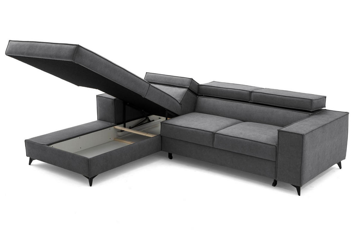 ECKSOFA PURE S Links mit Schlaffunktion 127x215 Velours Grau - Schwarz/Grau, Holz/Textil (281/204cm) - Muffo