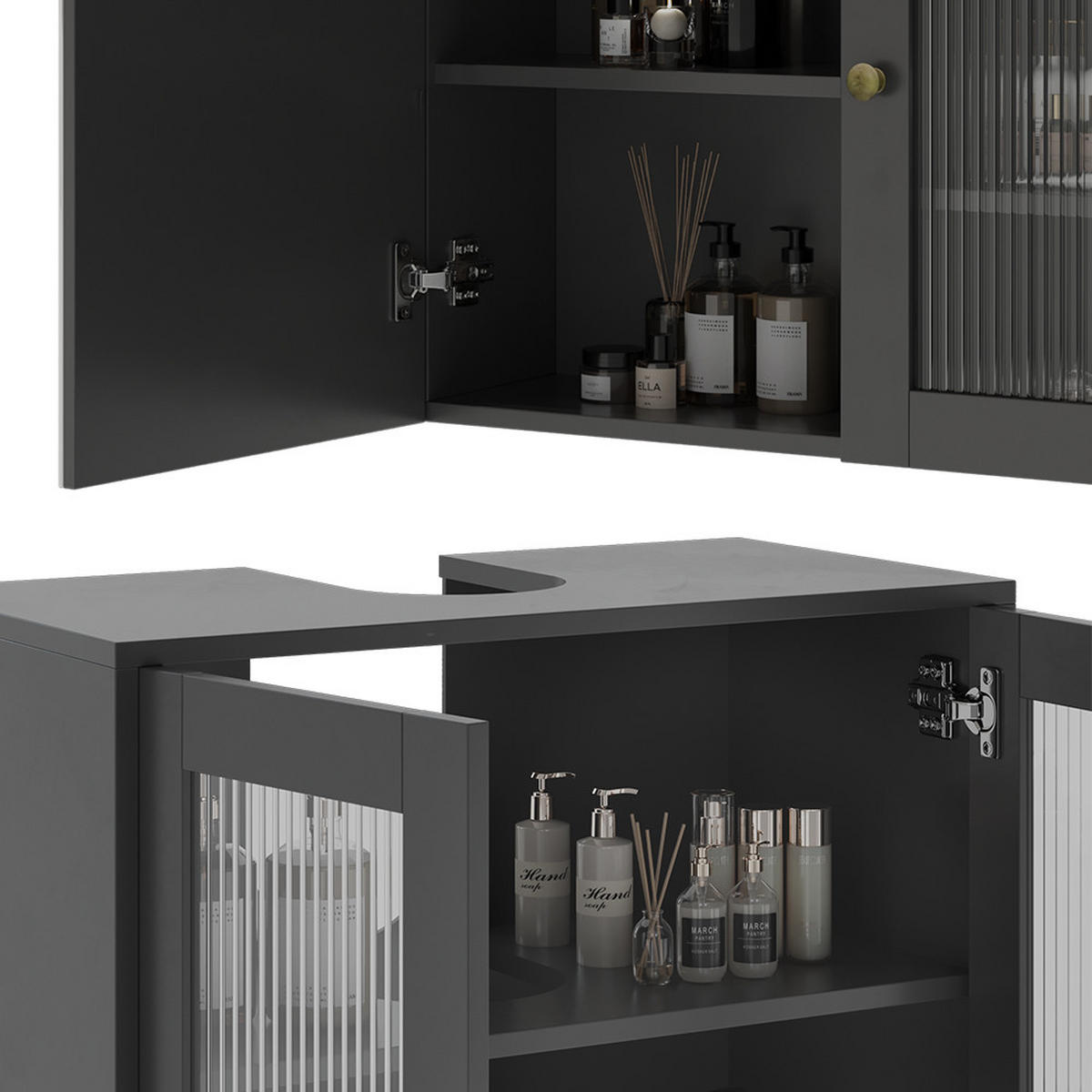 BADMÖBEL-SET Malte Grau 4 Teile - Grau, Holzwerkstoff (60/58/30cm) - Vicco