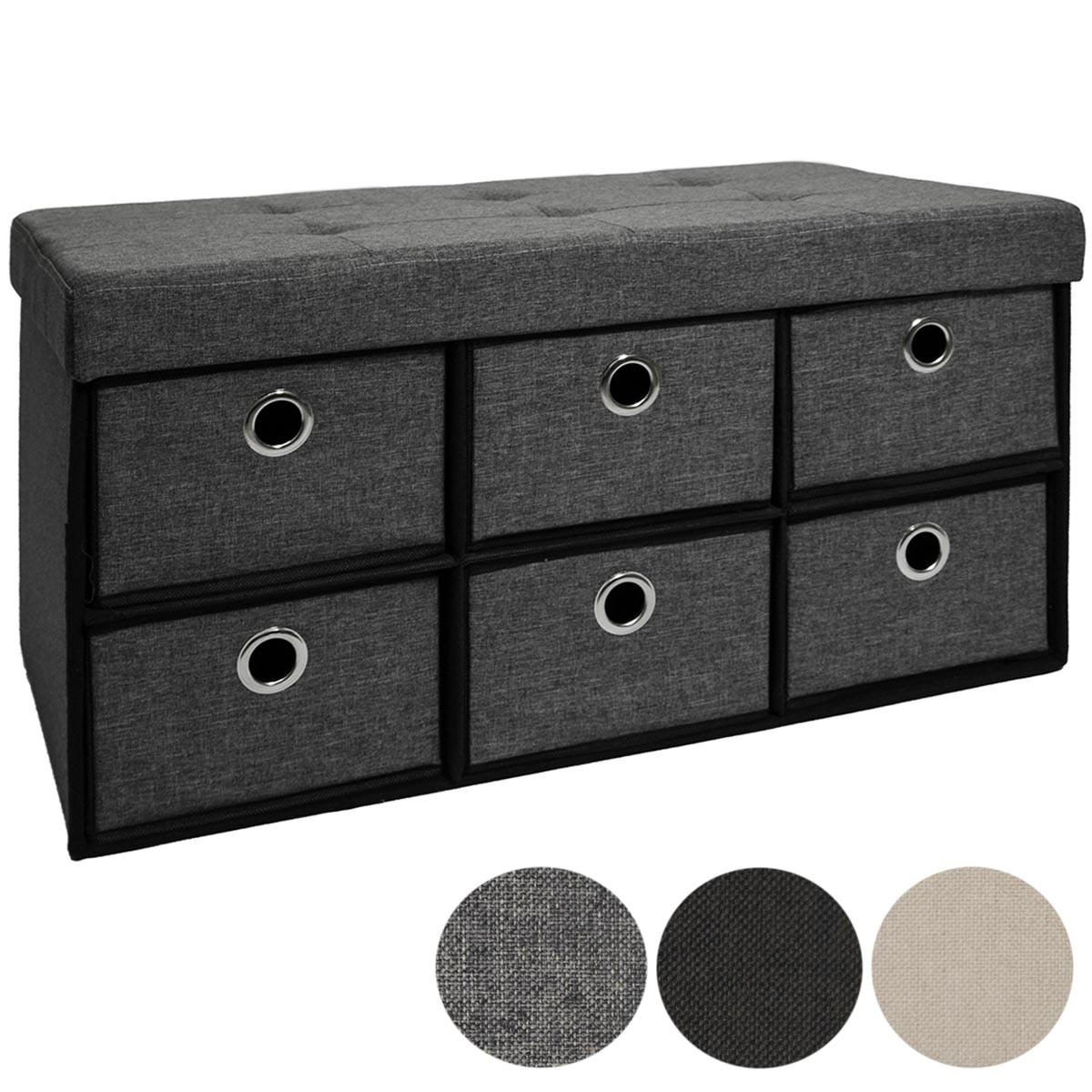 SITZBANK Faltbar, 76/38/38 cm, mit 6 Schubladen, 80 Liter, Dunkelgrau - Grau, Textil (38/38/76cm) - Dunedesign