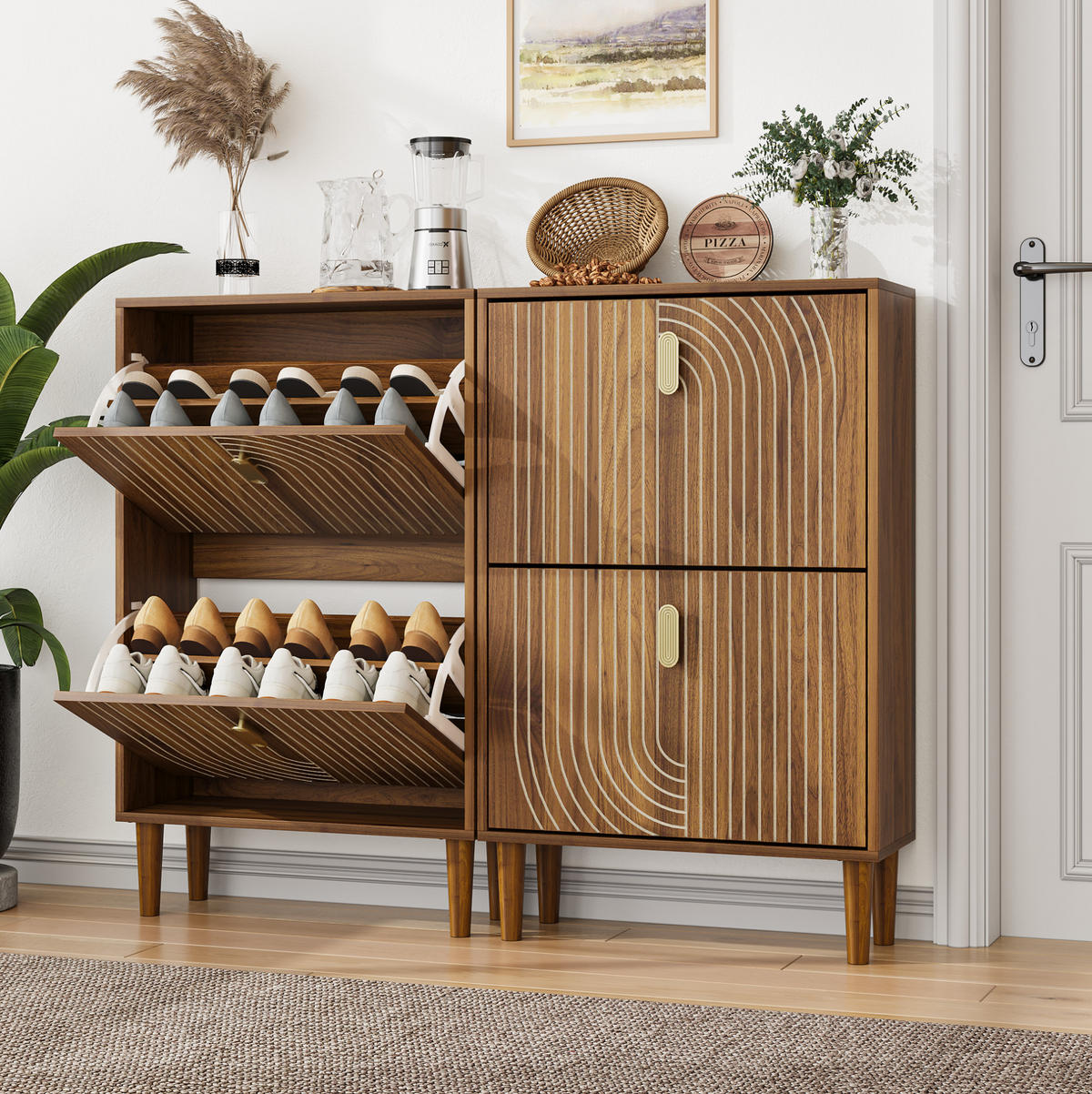 SCHUHSCHRANK aus MDF & Spanplatte 60cm in Braun mit 2 Klapptüren - Braun, Holzwerkstoff (60/96/24cm) - Modfu