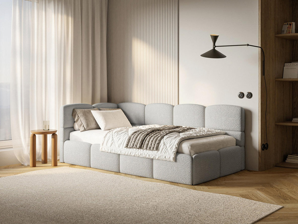 JUGENDBETT Cloudy Hellgrau 120 x 200 cm - Hellgrau/Schwarz, Kunststoff/Textil (120/200cm) - Selsey