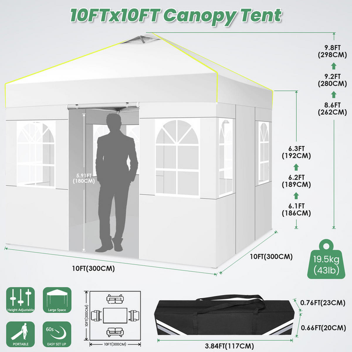 POP-UP-GARTENPAVILLON – 3×3 m, wasserdicht, UV-beständig, mit 4 Seitenwänden und Belüftungsöffnung - Grau, Metall (300/298/300cm) - Kaket