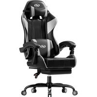GAMING Stuhl mit Fußstütze Schwarz-Weiß - Multicolor, Kunststoff (70/126/70cm)