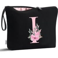 KOSMETIKTASCHE mit Initialdruck "I" Schwarz - Schwarz, Textil (4/20/25cm)