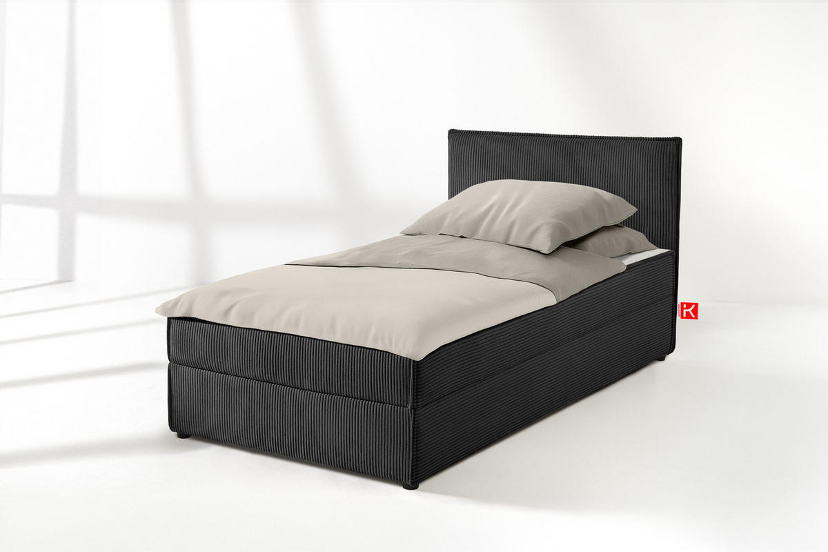 BOXSPRINGBETT ROTI Einzelbett, dunkelgrau - Dunkelgrau/Schwarz, Holz/Holzwerkstoff (100/200cm) - KONSIMO®