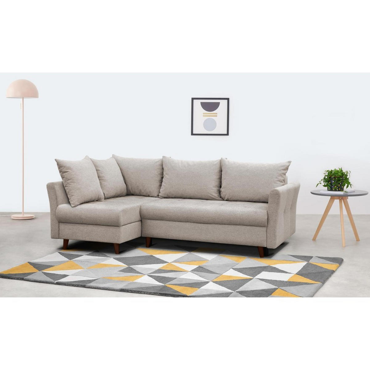 ECKSCHLAFSOFA Neron mit 2 Bettkasten und Beine in Wengefarbe, Beige, links - Wengefarben/Beige, Textil (233/148cm) - Beautysofa