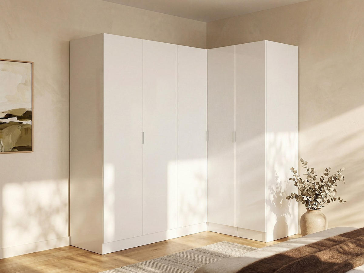 KLEIDERSCHRANK - 173 cm x 132 cm - Holz, Platte - Weiß - LISTOWEL - Weiß, Holz (173/184/132cm) - Vente-Unique