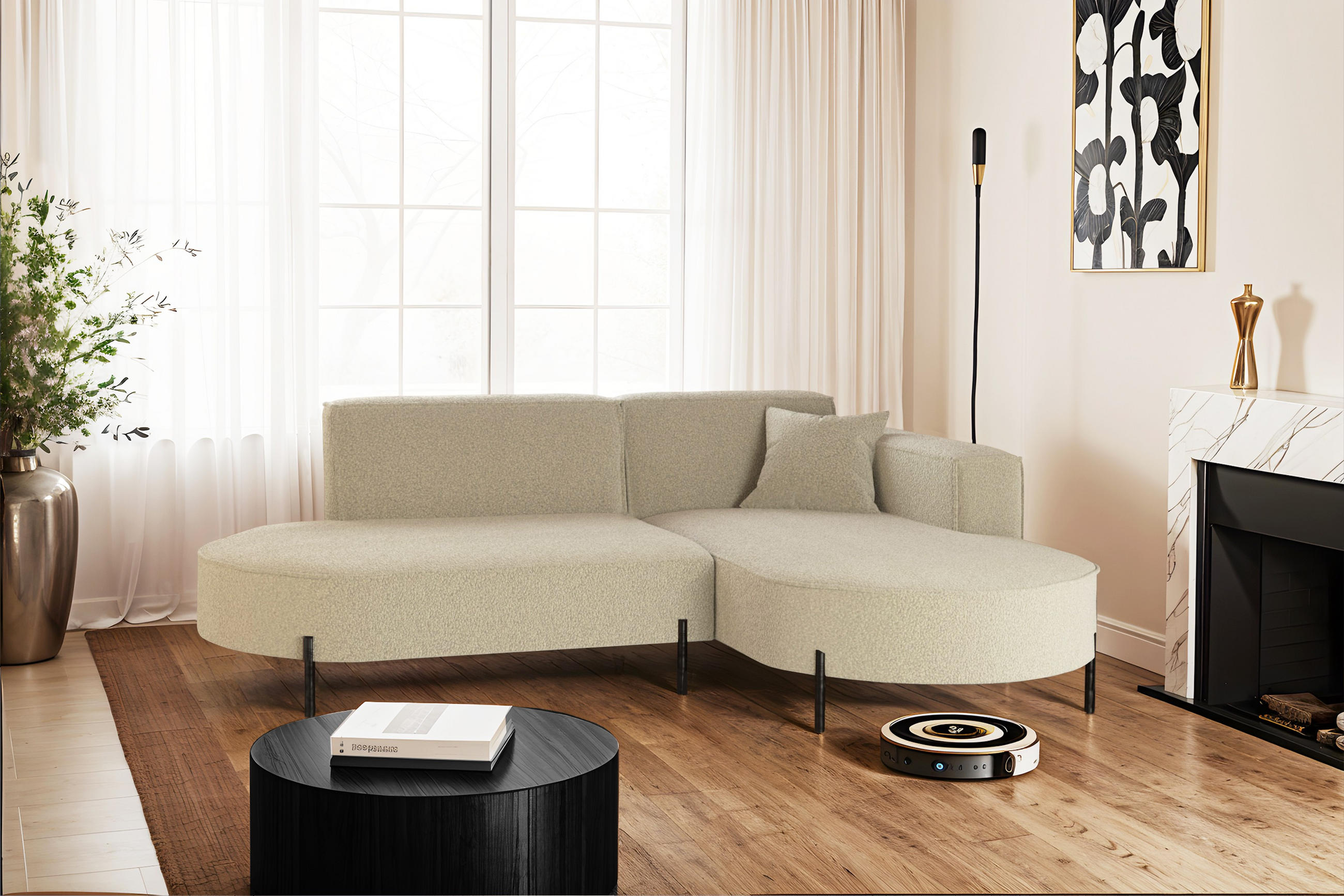 ECKSOFA L-Form Designer Modena Rein Stoff Quelle Beige Rechts - Beige, Holz/Textil (236/165cm) - Kaiser Möbel