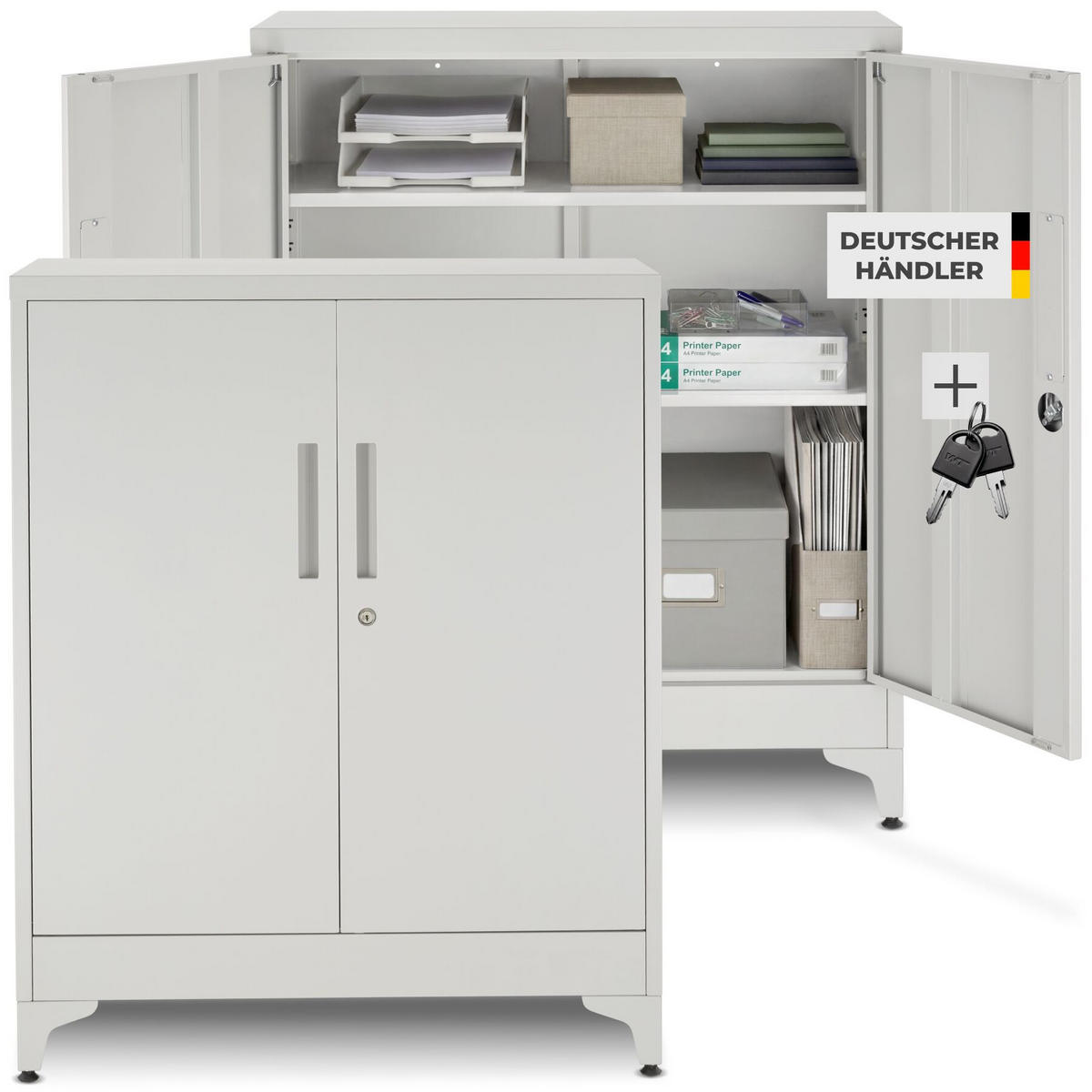 AKTENSCHRANK Blake, Kippschutz, höhenverstellbare Füße, grau - Grau, Metall (80/100/40cm) - tectake