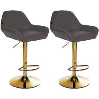 BARHOCKER 2er Set Prag Gold Stoff dunkelgrau - Dunkelgrau/Goldfarben, Textil/Metall (51/109/52cm) - TPFLiving