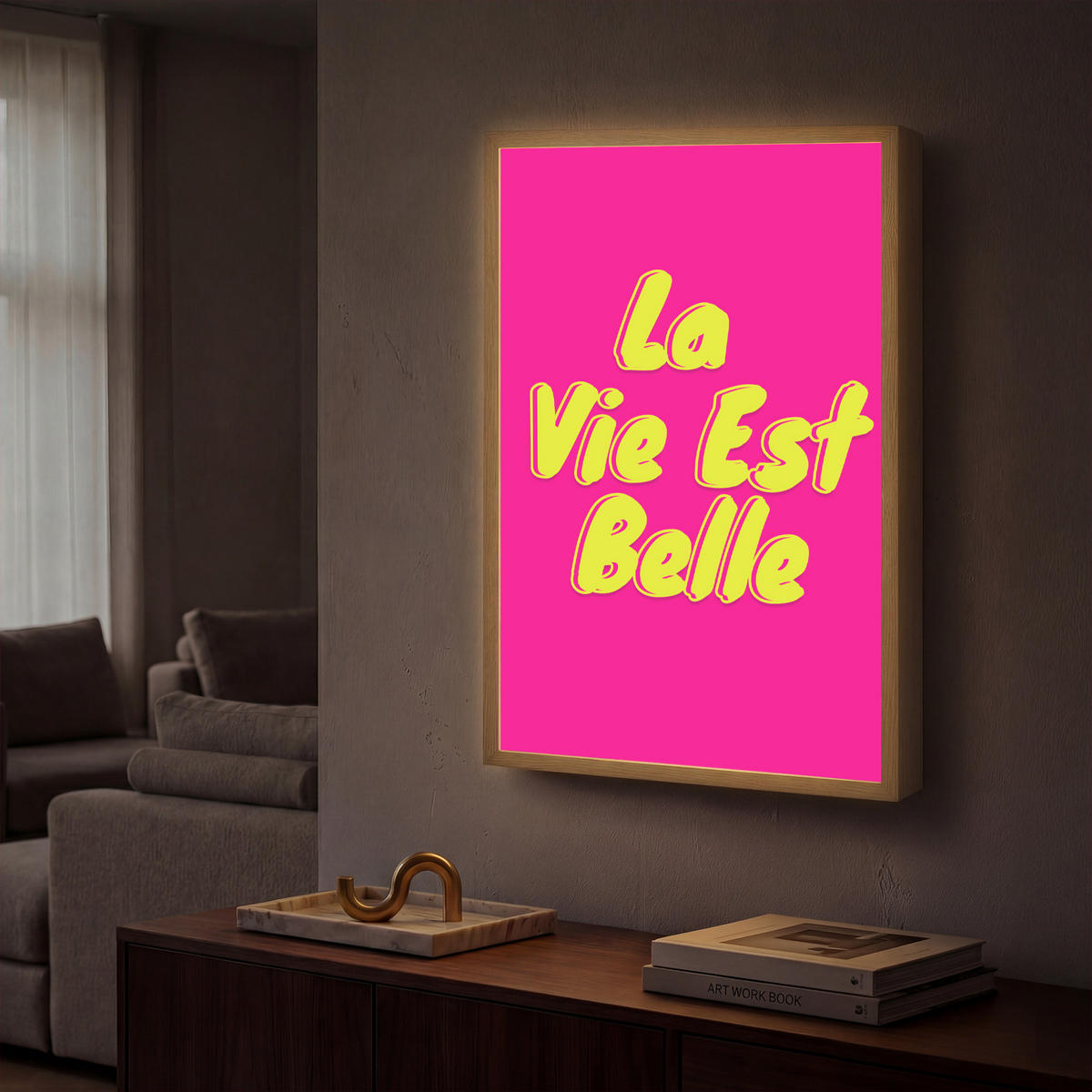 NÁSTĚNNÁ LAMPA S AKUMULÁTOREM Citace - Retro - Pink 40x60 cm - růžová, kompozitní dřevo (40/60/8cm) - OnlyWow