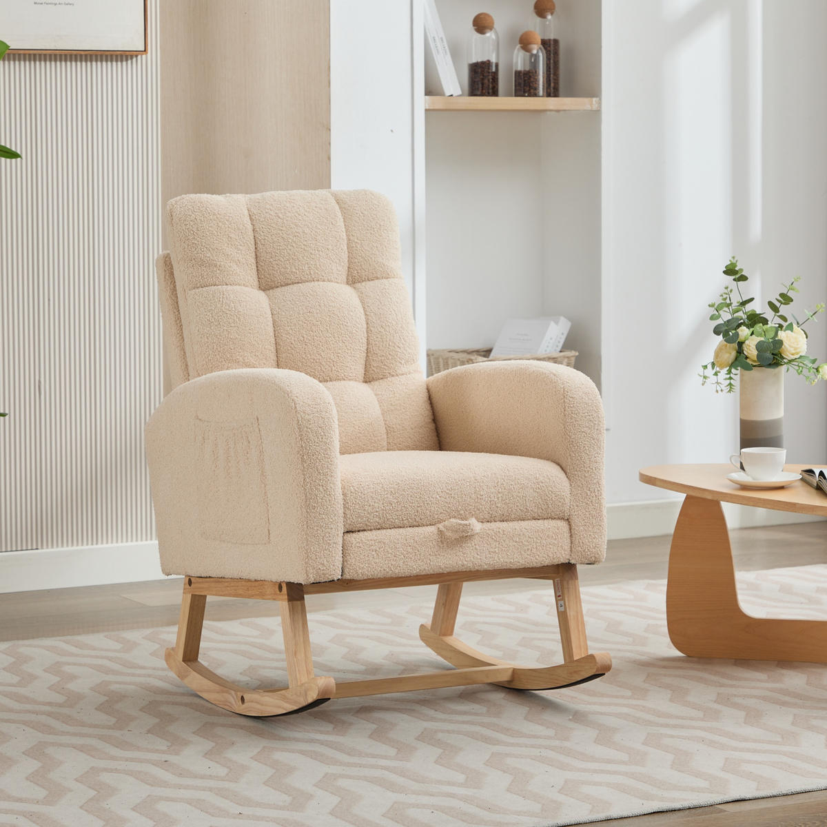 SCHAUKELSTUHL Mit Massivholzgestell Beige 132/50/99 cm - Beige, Textil (50/99/92cm) - EVRYAE