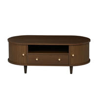 COUCHTISCH Ovales Design mit Rolltür & Schublade - Walnussfarben, Holzwerkstoff (50/100/36cm) - Urban Meuble