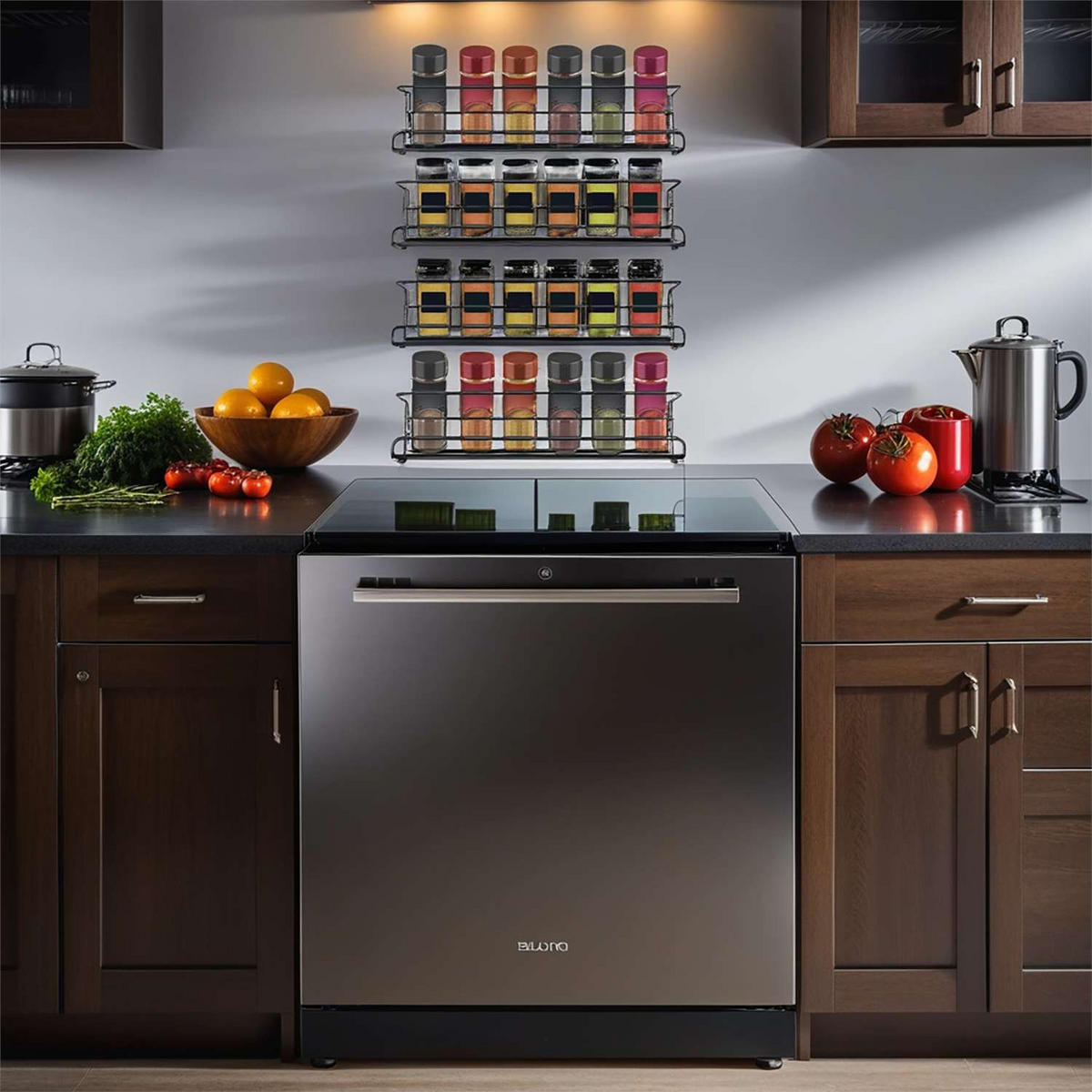 GEWÜRZREGAL-Set mit selbstklebenden Haken - Schwarz, Metall (6.2/6.8/29.2cm) - Intirilife