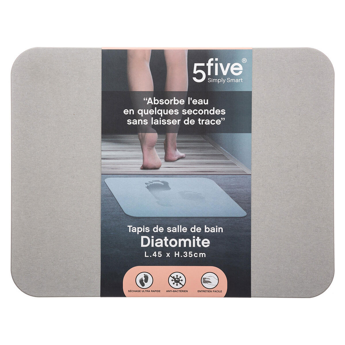 BADEMATTE Kieselgur, Diatomit, Grau, 45 x 35 cm - Grau, Kunststoff (35/45cm) - 5five Simply Smart