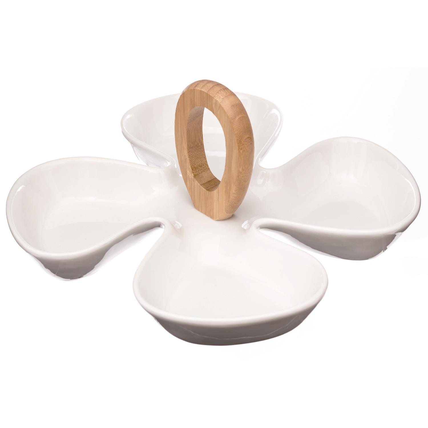 SERVIERGESCHIRR 4 Schalen Blume Weiß 28/28/12 cm - Weiß, Keramik (28/12/28cm) - Secret de Gourmet
