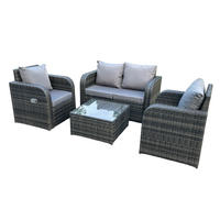 GARTENMÖBEL SET MIT LIEGESTUHL Polyrattan 4-Sitzer - Dunkelgrau/Grau, Glas/Kunststoff - Fimous