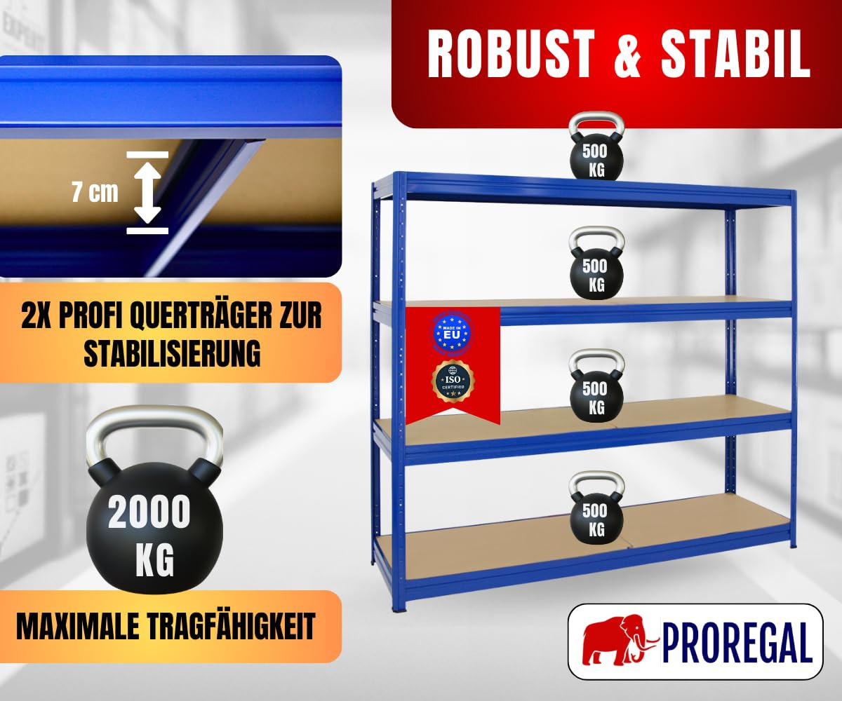 SCHWERLASTREGAL Dino 180x200x60 cm Fachlast 500 kg Blau - Dunkelblau, Metall (200/180/60cm) - PROREGAL