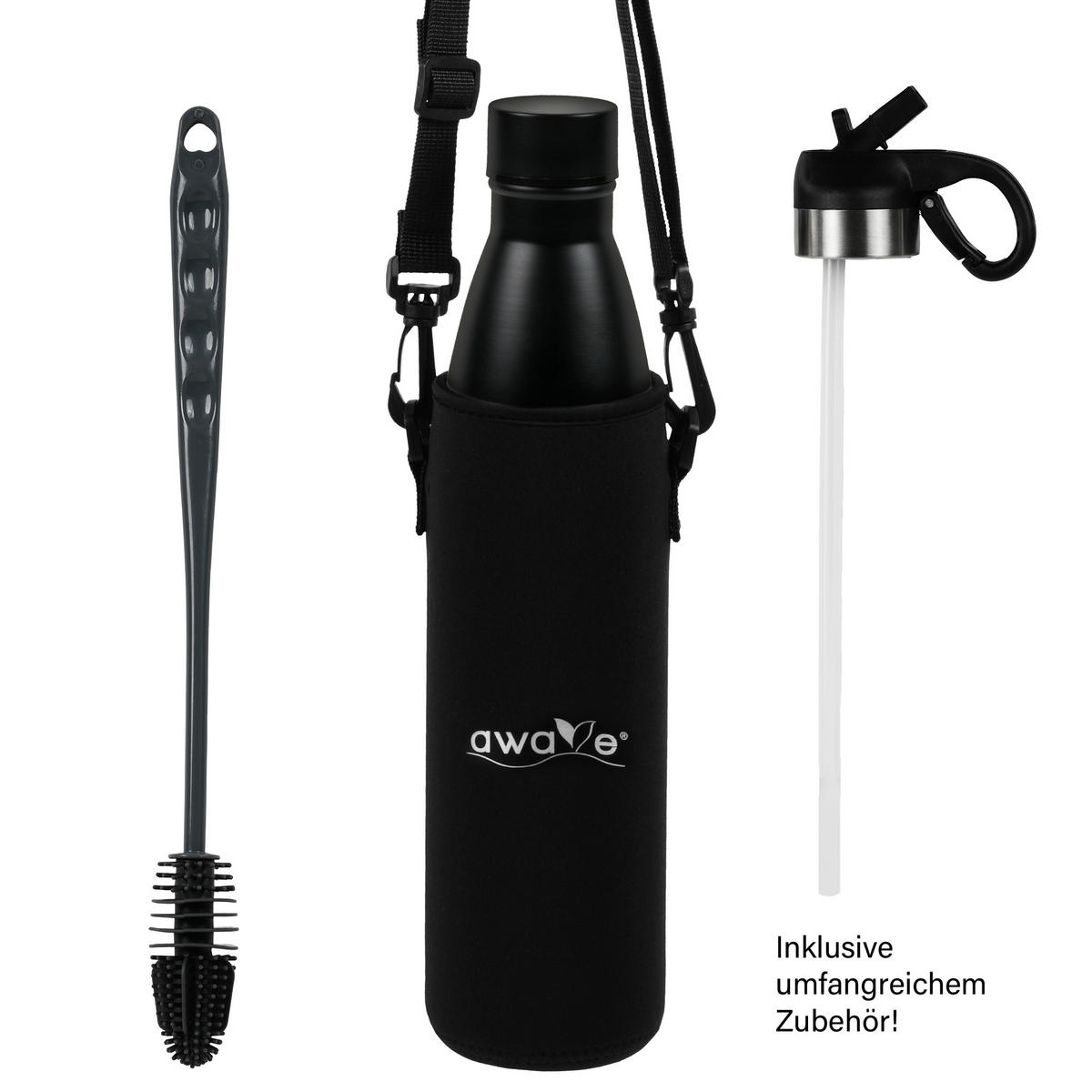 TRINKFLASCHE - Schwarz, Metall (0.75L) - Stoneline