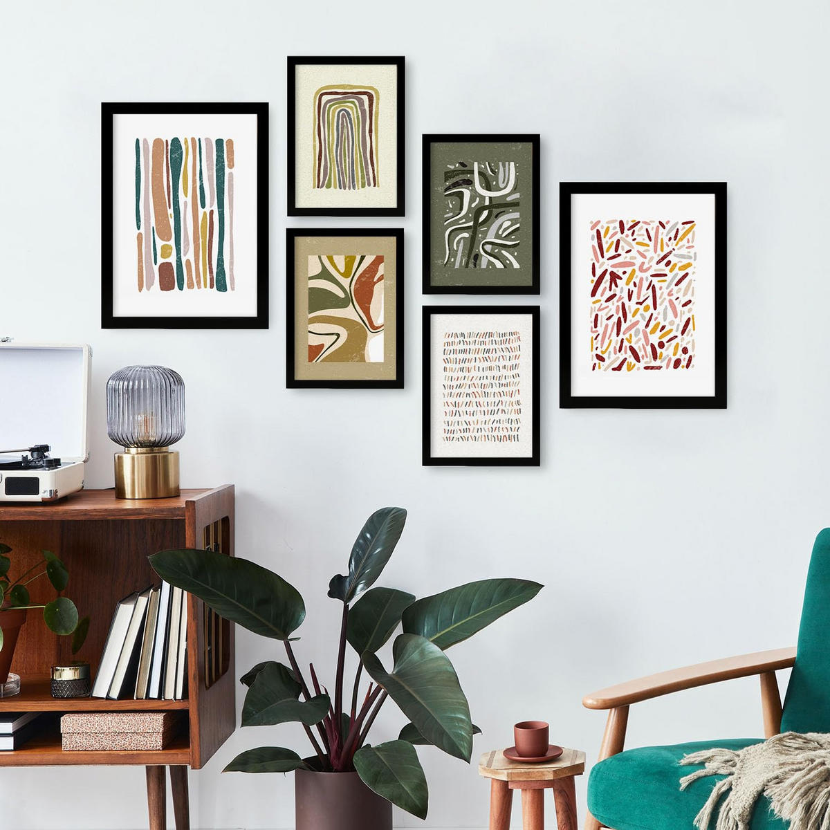 POSTER Set Mit 6 Drucken Von Muster 2 In Der Sammlung Von Ethnischenabzügen Dekorative Rahmen Für Ihr Zuhause Wandkunstdruck A3 & A4 Schwarzer Rahmen - Schwarz, Papier (29/3cm) - Nacnic