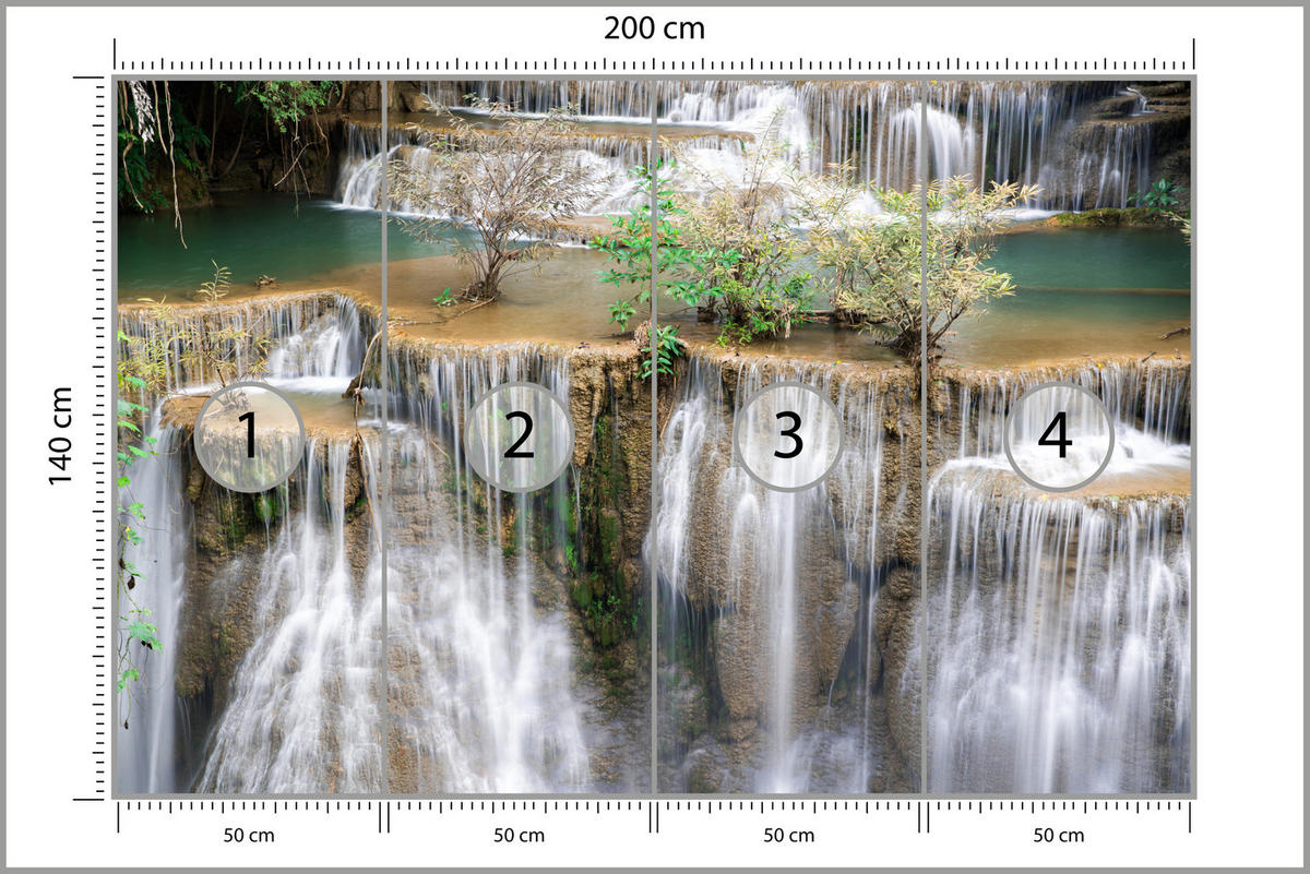 FOTOTAPETA Pre Obývaciu Izbu Vodopád Panoráma Rastliny Príroda 200 x 140 cm - hnedá/modrá, papier (200/140cm) - Muralo