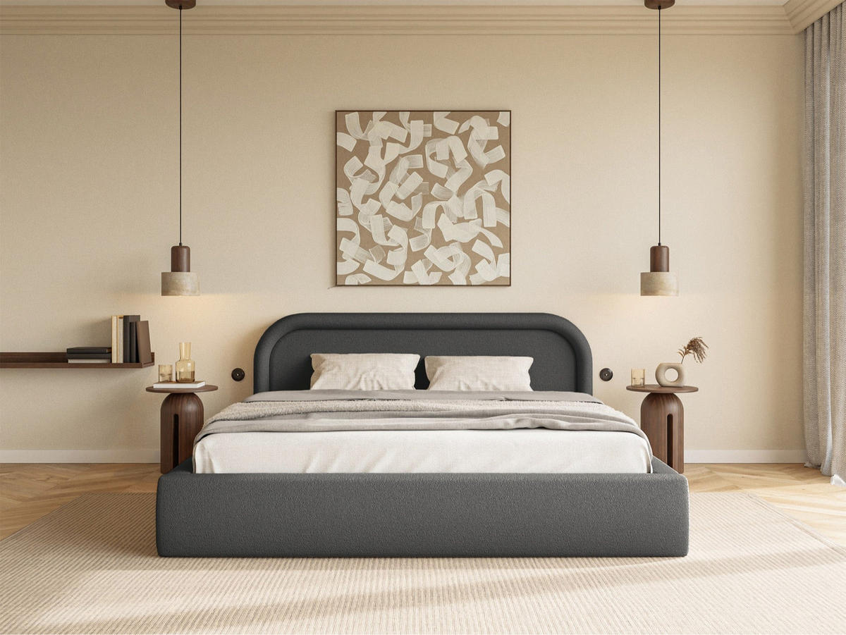 ČALOUNĚNÁ POSTEL Ruvi grafitově šedá 140x200 cm - černá/tmavě šedá, textil/plast (140/200cm) - Selsey
