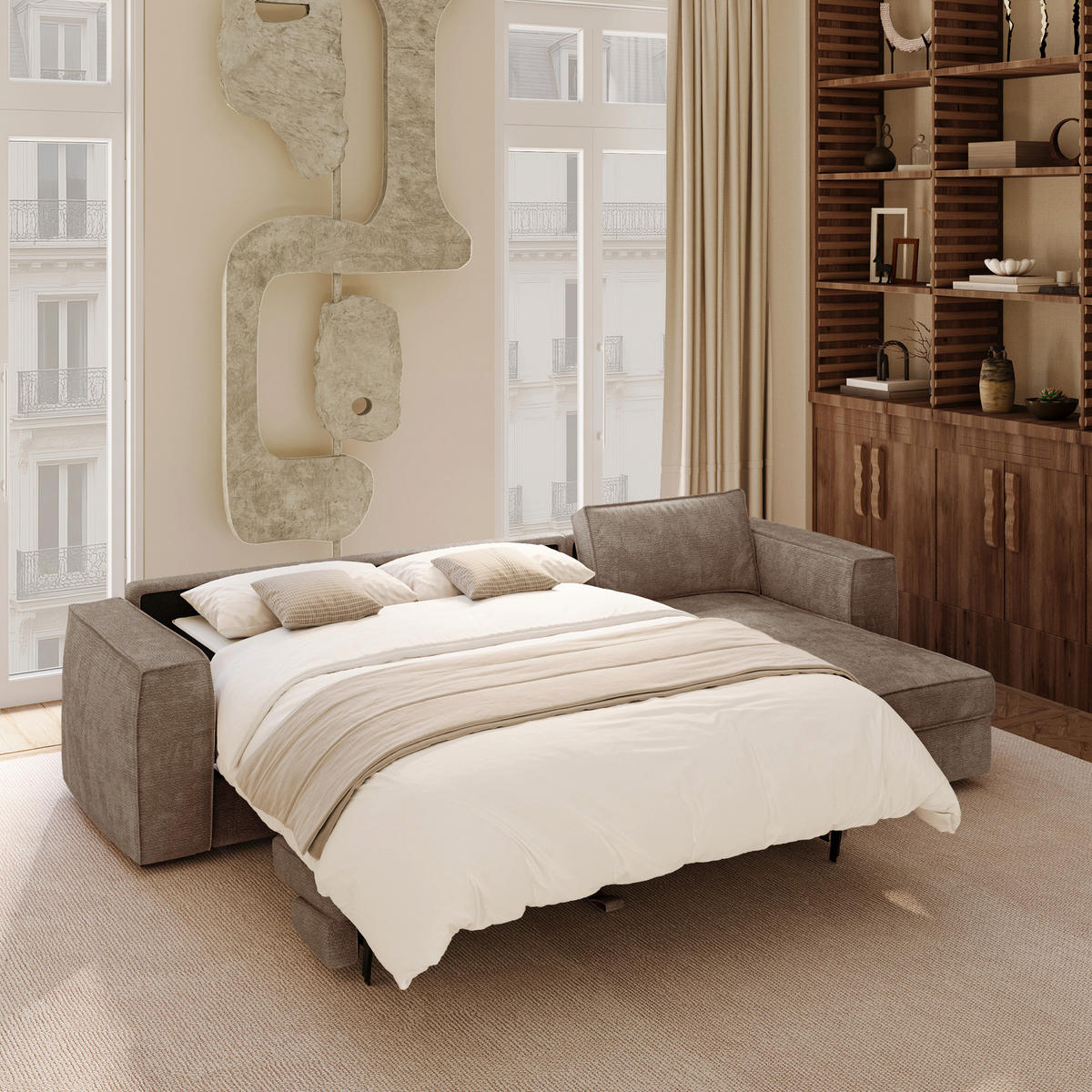 ECKSOFA rechtwinklig MIKA Köpergewebe mit weichem Griff Taupe 292cm - Taupe, Textil (292/100cm) - Premium Interiors