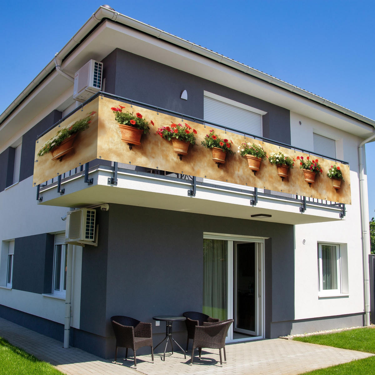BALKON-SICHTSCHUTZ Blumentöpfe - Wand - Vintage - Terra cotta, Kunststoff (500/75cm) - MuchoWow