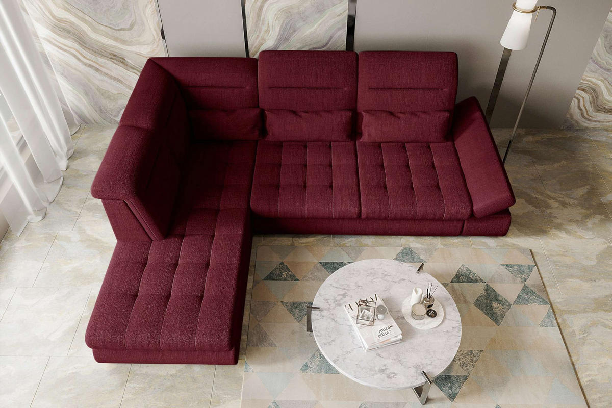 ECKSOFA Toscana Velours inkl. Schlaffunktion - Bordeaux, Textil (227/279cm) - 99rooms