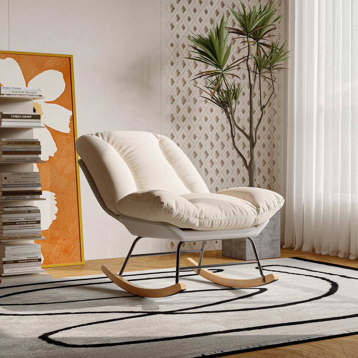SCHAUKELSTUHL Relaxsessel mit abnehmbarem Kissen, verstellbar, Holz - Beige, Holz (62/99/70cm)