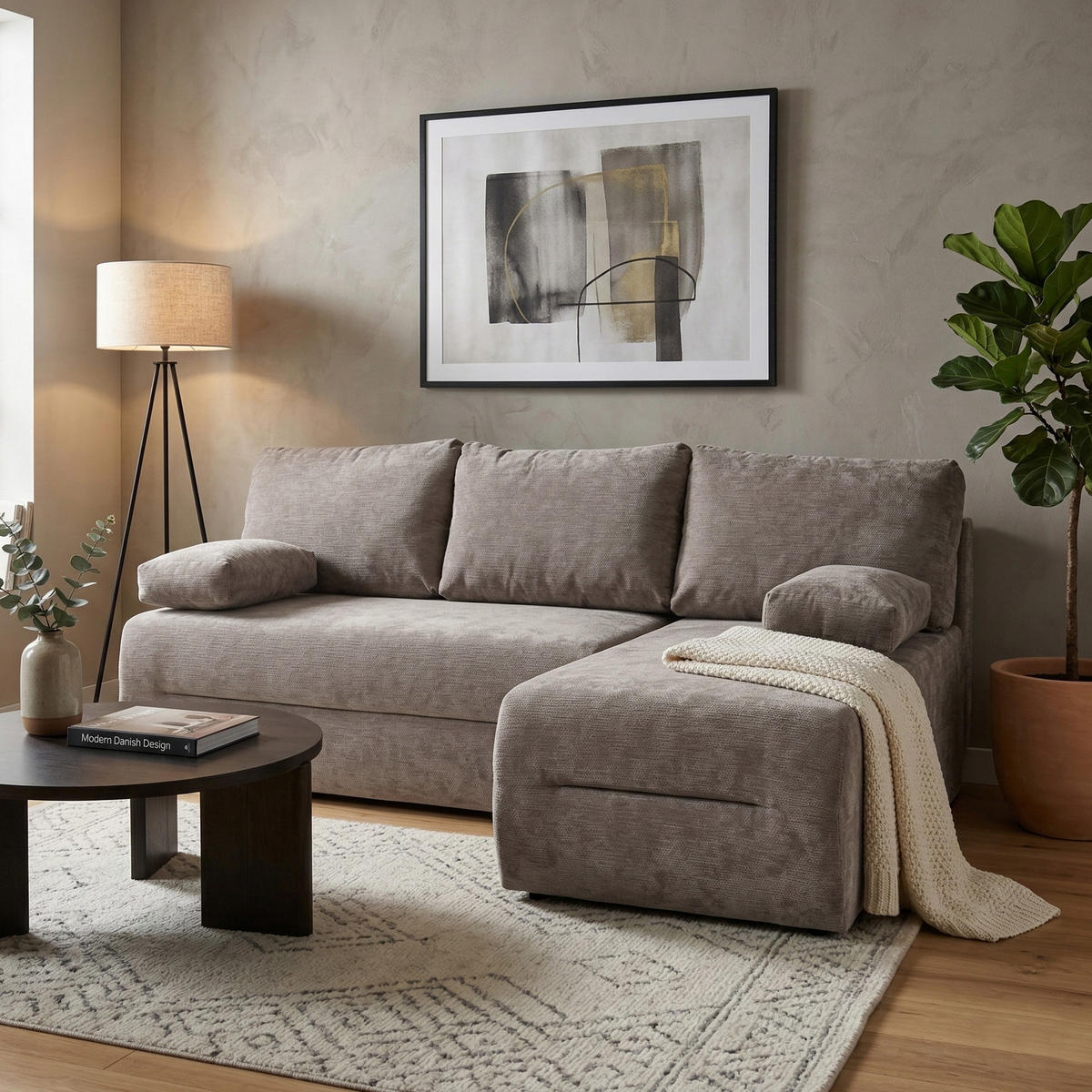 ECKSCHLAFSOFA Liana mit Schlaffunktion und Bettkasten, Rechts, Braun - Braun, Textil (154/206cm) - Beautysofa
