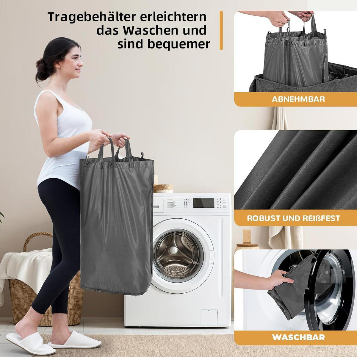 WÄSCHEKORB mit Deckel 135L 2 Fächer Dunkelgrau - Anthrazit, Textil (35/69/58cm)
