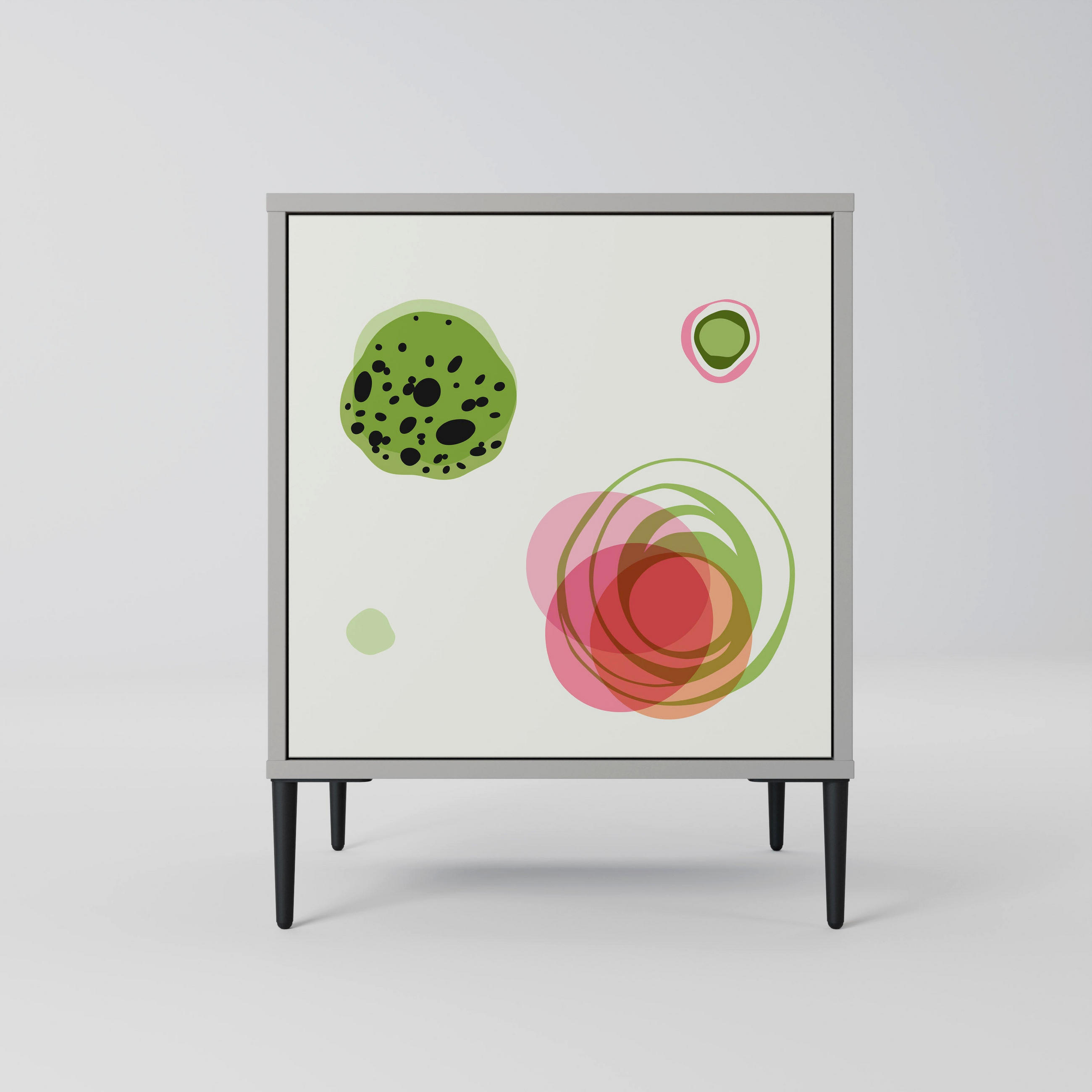 SIDEBOARD COLORFUL COSMOS, Grau, 57,5x42x72,5 cm, Schwarze Metallfüße - Multicolor/Schwarz, Holzwerkstoff/Metall (57.5/72.5/42cm) - SpaceRebels