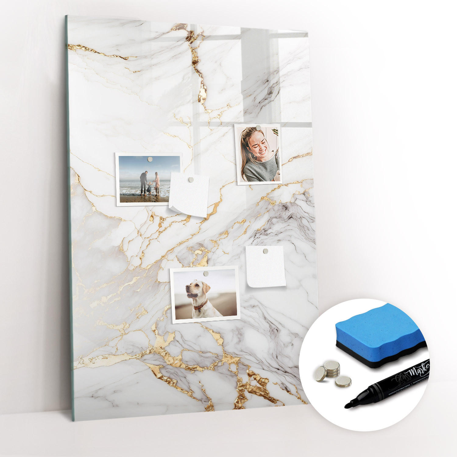 MAGNETTAFEL 90x60 Dekorativer Marmor - Goldfarben/Weiß, Glas (90/60/0.4cm) - TULUP