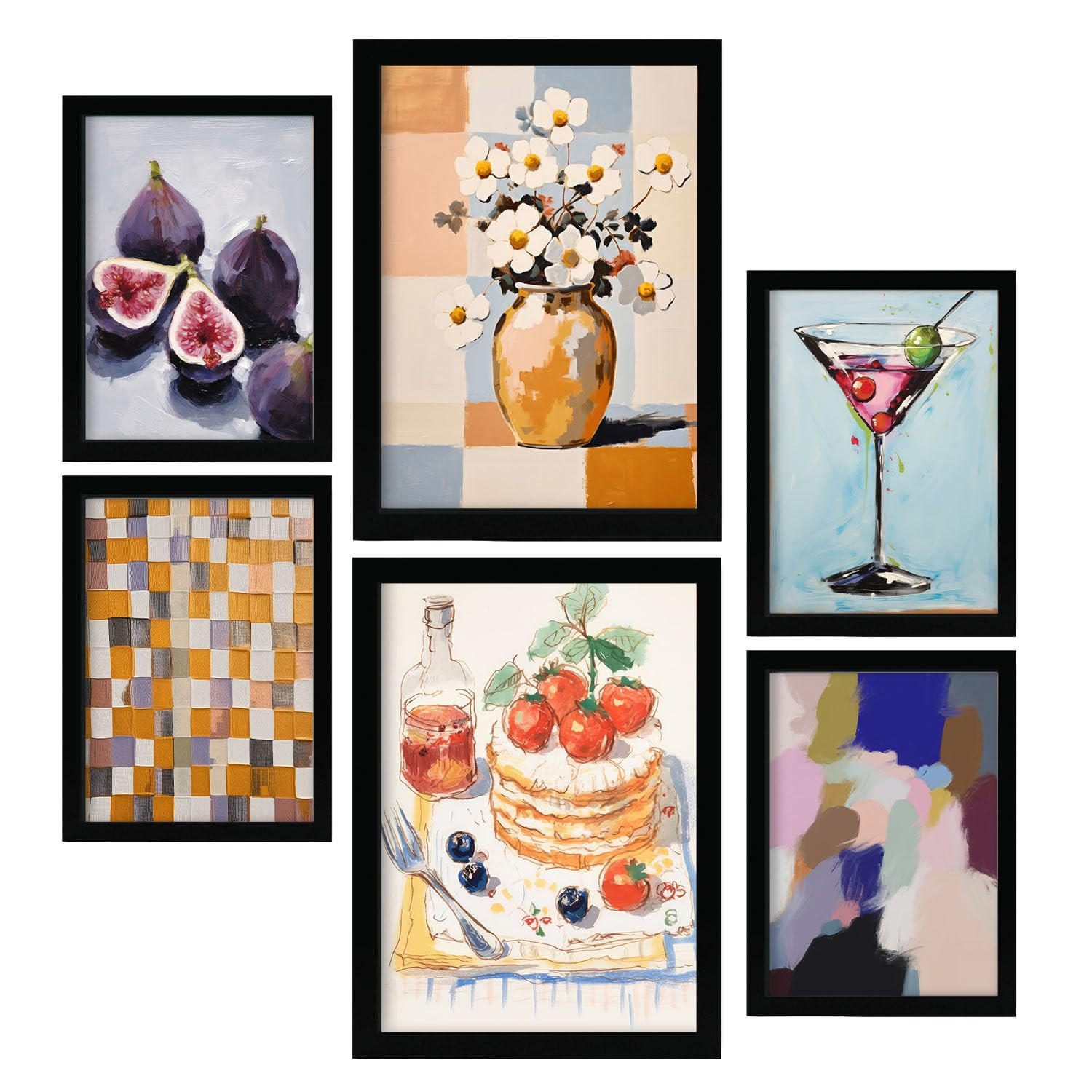 POSTER Set Mit 6 Pfannkuchen A3 & A4 Schwarzer Rahmen - Schwarz, Papier (29/3cm) - Nacnic