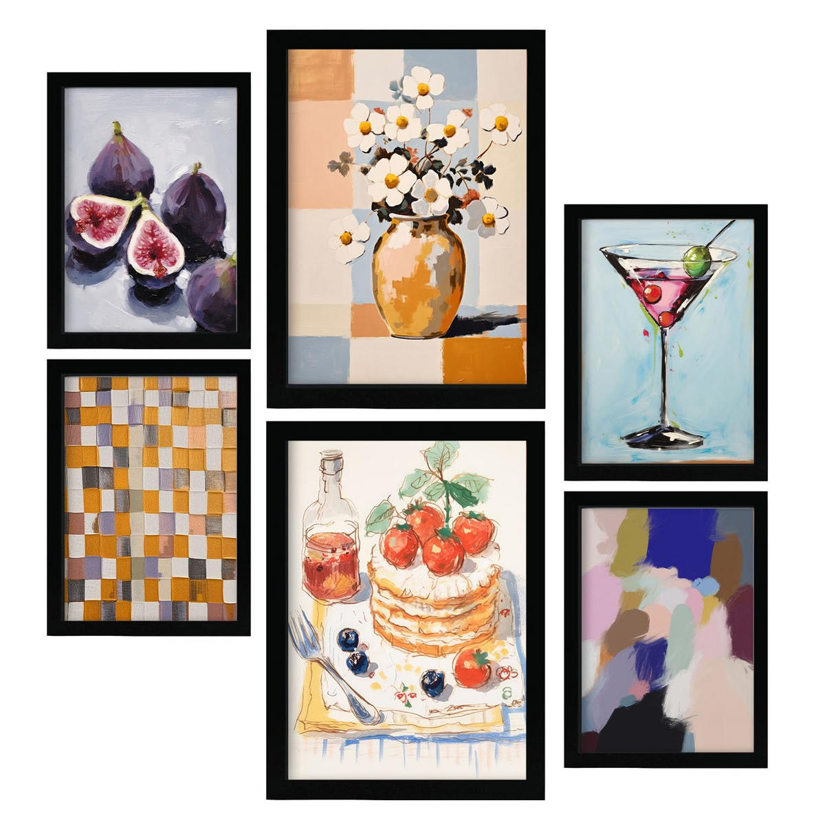 POSTER Set Mit 6 Pfannkuchen A3 & A4 Schwarzer Rahmen - Schwarz, Papier (29/3cm) - Nacnic