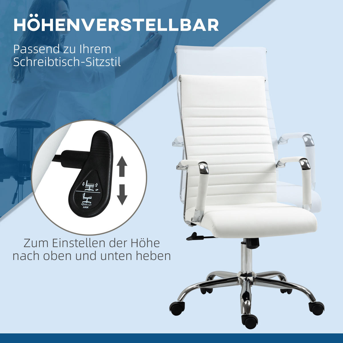 BÜROSTUHL mit Wippfunktion, Kunstleder, Weiß - Weiß, Leder (62/114/54cm) - Vinsetto