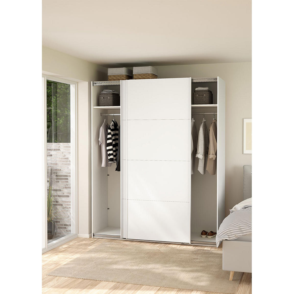 SCHIEBETÜRENSCHRANK, Bergamo, Weiß, Holzwerkstoff, 179 x 67 x 221 cm - Weiß, Holzwerkstoff (179/221/67cm) - ebuy24