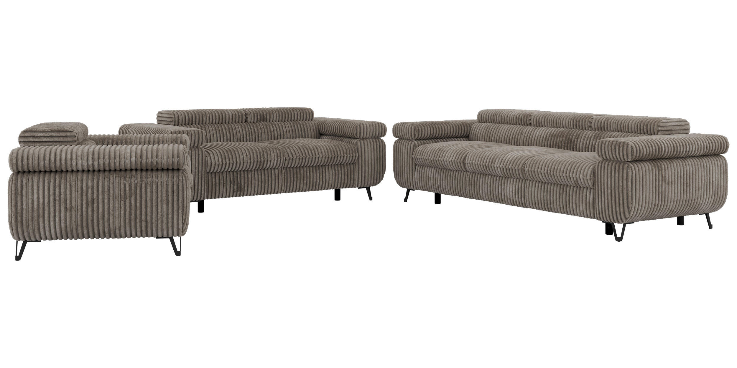 SITZGARNITUR PETER 1+2+3 - Hellbraun Cord - Hellbraun/Schwarz, Textil/Metall (262/76/99cm) - MKS