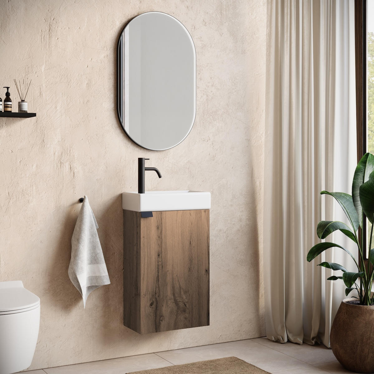GÄSTE-WC-MÖBELSET Apollo 2 Teile Eiche Braun - 40 x 22 x 64 cm - Eichefarben/Braun, Holz (40/68/22cm) - Badplaats