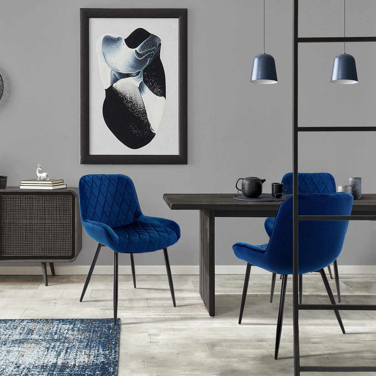 ESSZIMMERSTUHL Samt Dunkelblau 2er Set - Dunkelblau, Metall (54/81/60cm) - ML-DESIGN